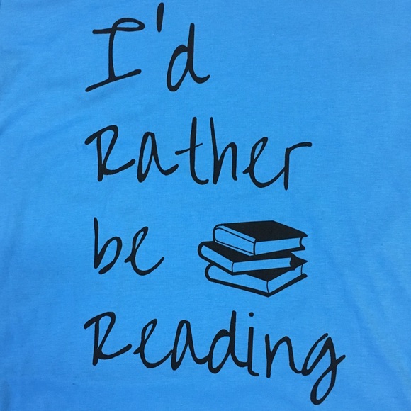 3/$25 I'd Rather Be Reading Blue V-Neck Graphic T Shirt Size Medium - Picture 2 of 4